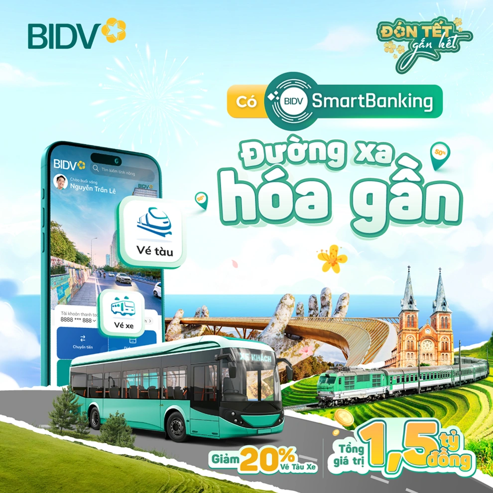 Giảm giá 100.000 đồng vé tàu, xe trên BIDV Smartbanking - đong đầy Tết đoàn viên - 2