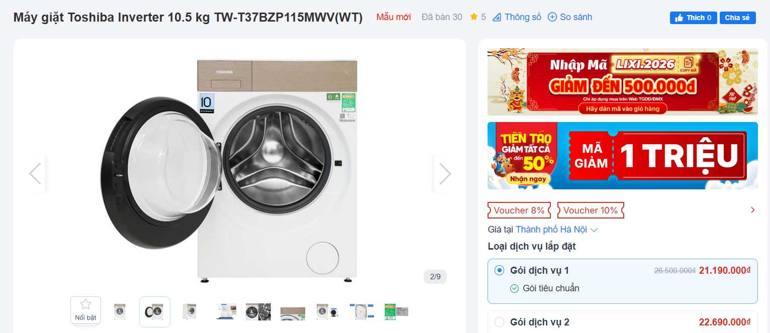 Cập nhật giá máy giặt Toshiba tháng Chạp: Giảm tới 23% - 2