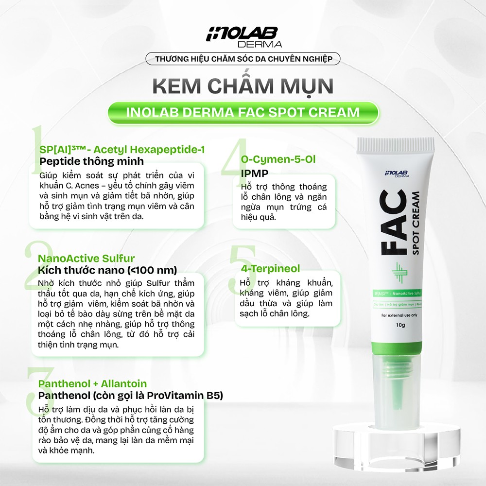 Kem chấm mụn thế hệ mới Inolab Derma FAC Spot Cream không chứa hoạt chất nhóm acid AHA và BHA - 2