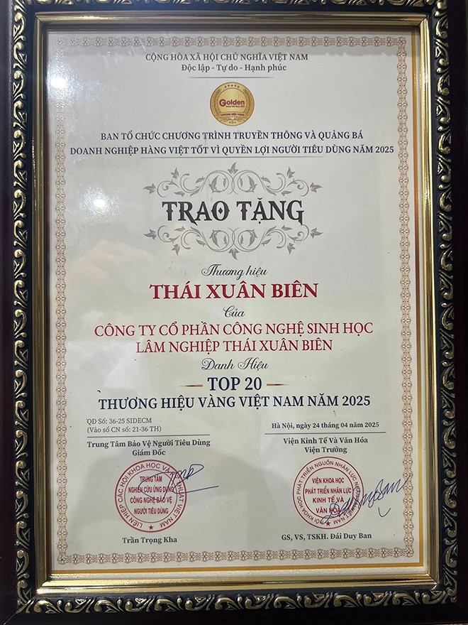 Công ty Cổ phần công nghệ sinh học lâm nghiệp Thái Xuân Biên đạt “Top 20 thương hiệu vàng Việt Nam năm 2025” - 2