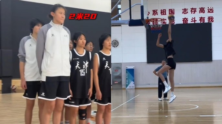 Nữ VĐV 14 tuổi cao 2m20, ghi điểm như máy khi chơi bóng rổ - 1