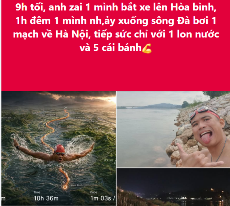 Thực hư thông tin "Yết Kiêu mới" bơi từ sông Đà về Hà Nội: 10 tiếng, 61km và 5 chiếc bánh - 1