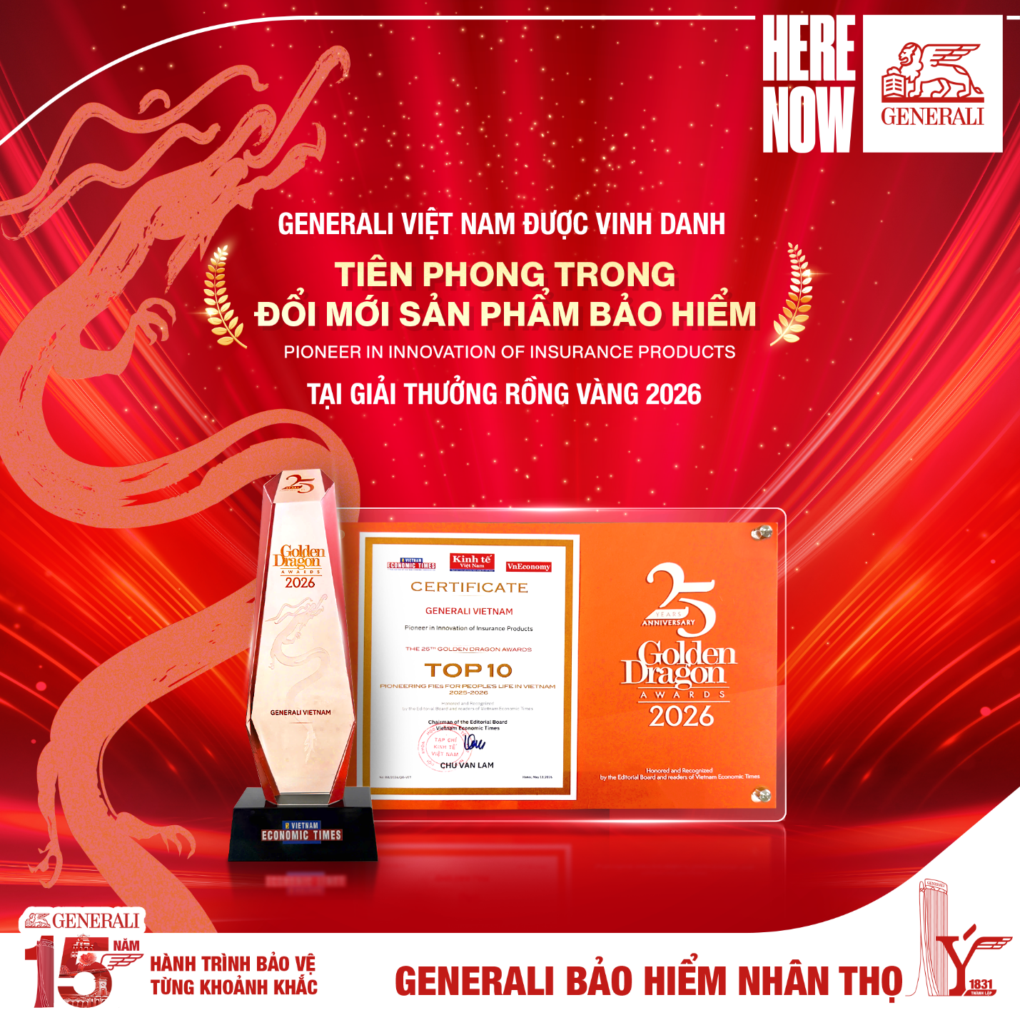 Generali Việt Nam khẳng định vị thế trong đổi mới sản phẩm bảo hiểm tại Giải thưởng Rồng Vàng 2026 - 2