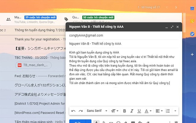 Cách gửi email CV xin việc thu hút từ chia sẻ của Job3s - 3