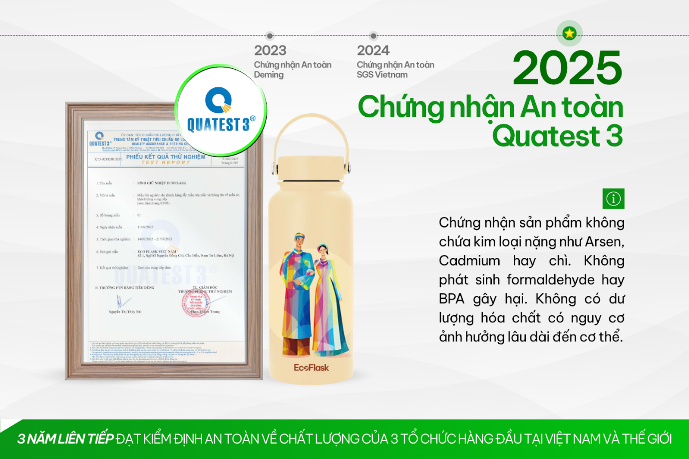 Bình giữ nhiệt Ecoflask 3 năm liên tiếp đạt chứng nhận an toàn cho sức khỏe từ các tổ chức kiểm định uy tín - 4