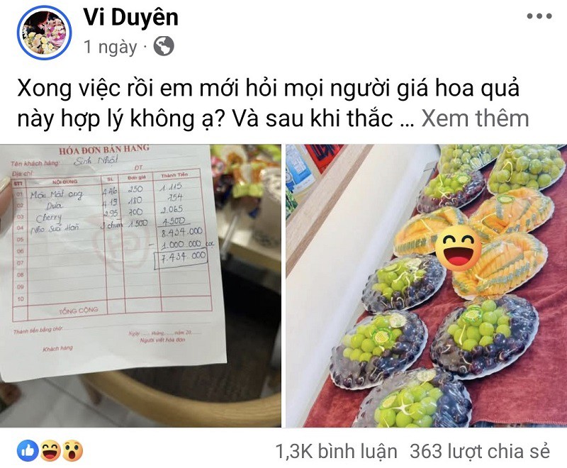 Choáng váng với hóa đơn mua trái cây gần 8,5 triệu đồng, tận 1,5 triệu đồng/chùm nho héo - 1