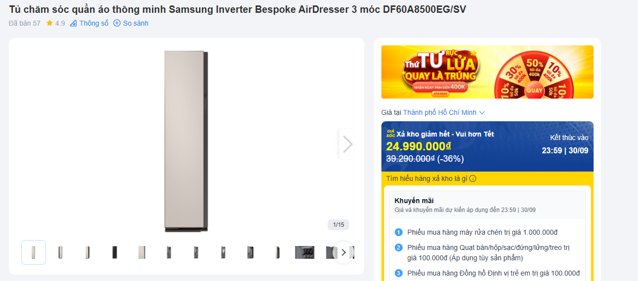 Giá máy giặt Samsung Inverter cuối tháng 9: Giảm kịch kim 15 triệu đồng - 1