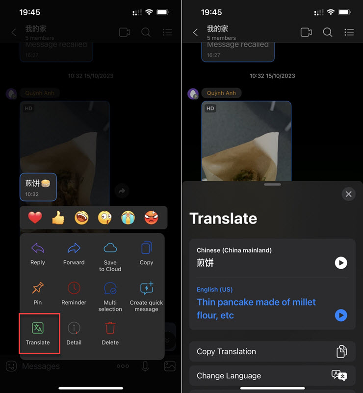 Dịch nội dung đoạn chat tiếng nước ngoài cực nhanh trên Zalo - 1