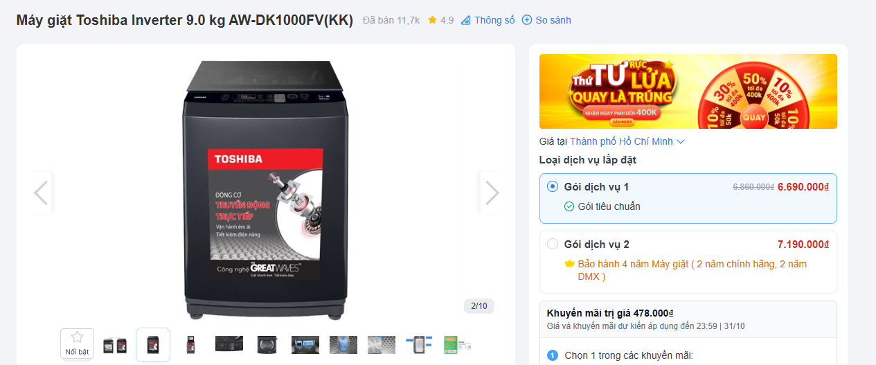 Giá máy giặt Toshiba tháng 10: Giảm tới 5 triệu đồng - 1
