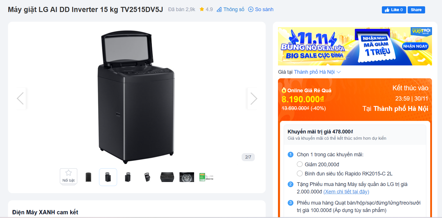 Giá máy giặt LG Inverter tháng 11: Giảm nhiều nhất 25 triệu đồng - 2