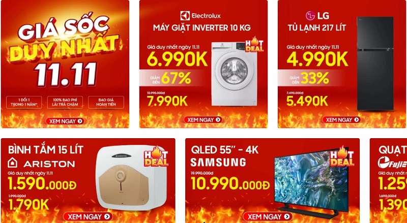 Loạt siêu thị điện máy giảm giá lên đến 70% nhân dịp 11/11, máy giặt chỉ còn từ 3,4 triệu đồng/chiếc - 1
