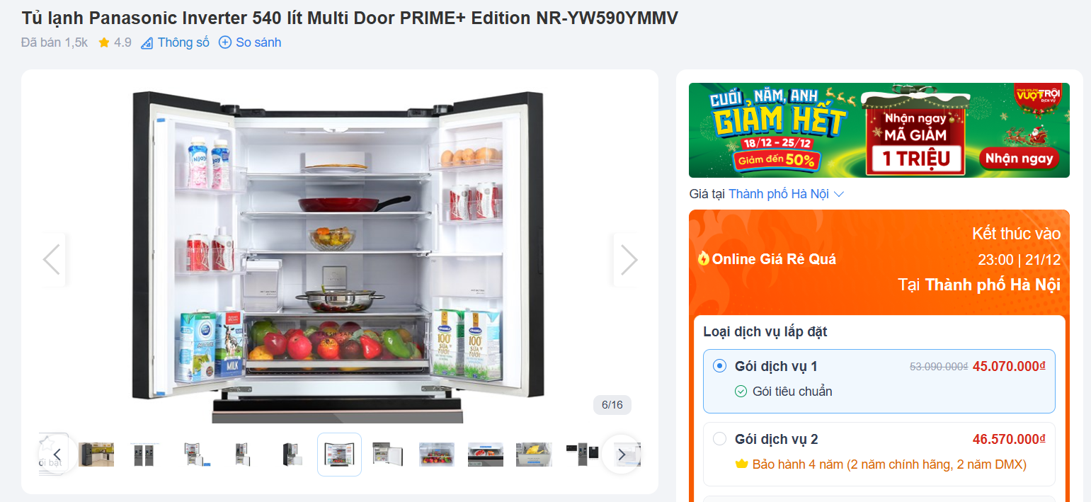 Giá tủ lạnh Panasonic Inverter tháng 12: Giảm tối đa 8 triệu đồng, nhiều ưu đãi - 1