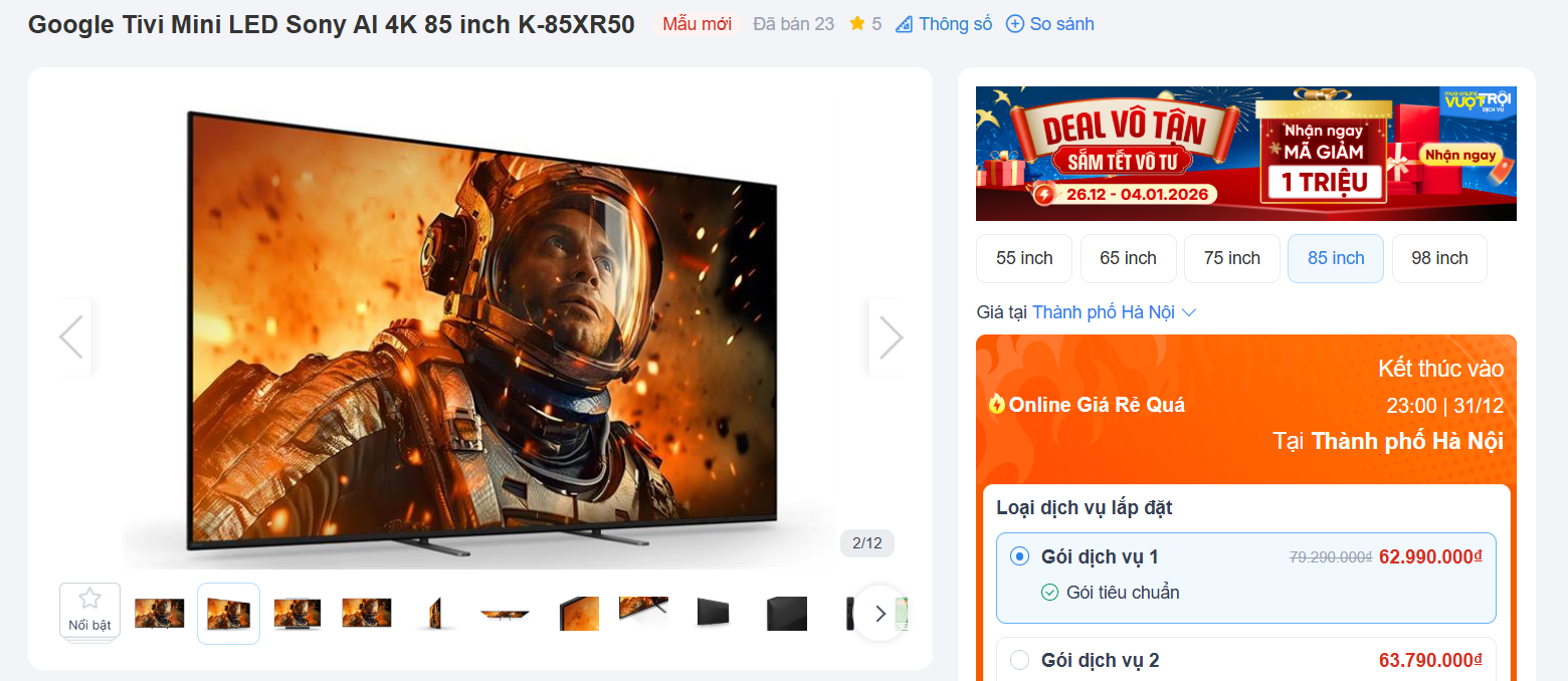 Giá Smart TV Sony vào cuối tháng 12/2025: Giảm nhiều nhất tới 25 triệu đồng - 1