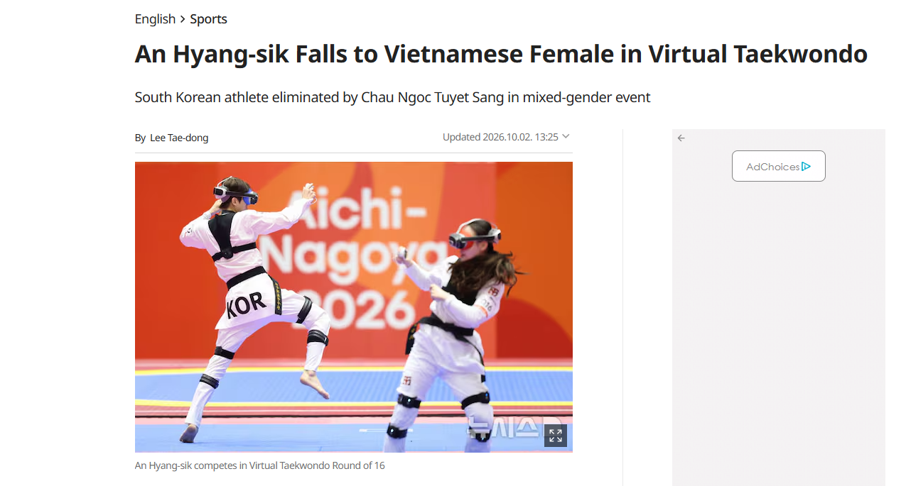 Báo Hàn bàng hoàng khi nam vương taekwondo thua hot girl Tuyết Sang 0-400 - 1