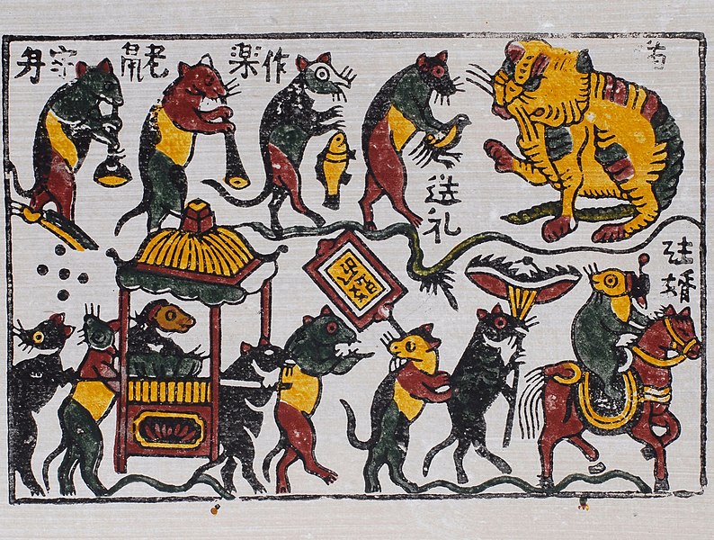 Hình ảnh con mèo và đàn chuột trong tranh Đông Hồ - 1
