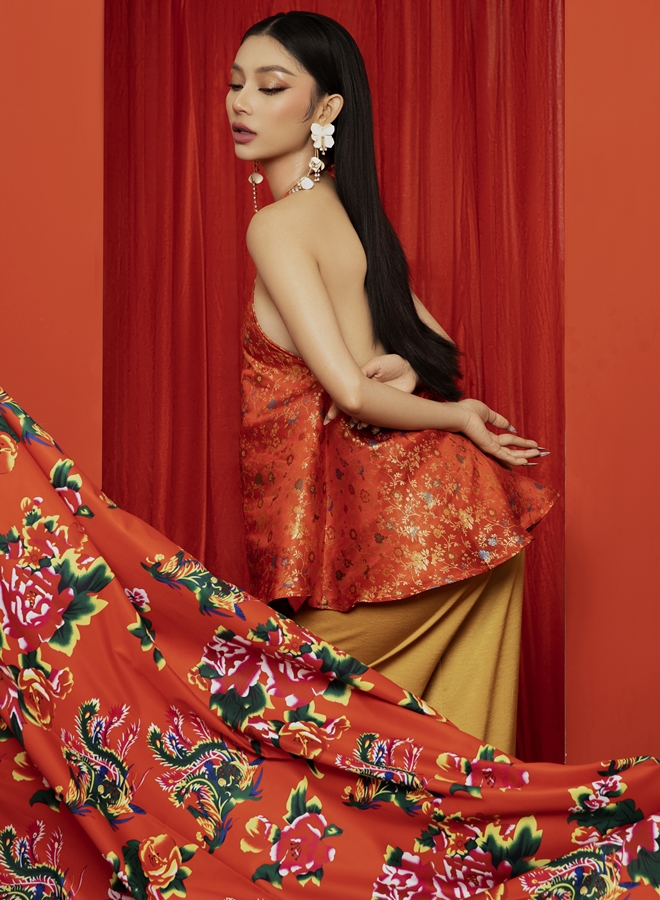 Ngắm trọn vẻ đẹp sắc sảo, rực rỡ của Á hậu Lâm Thu Hồng trong bộ ảnh Tết 2023 - 3