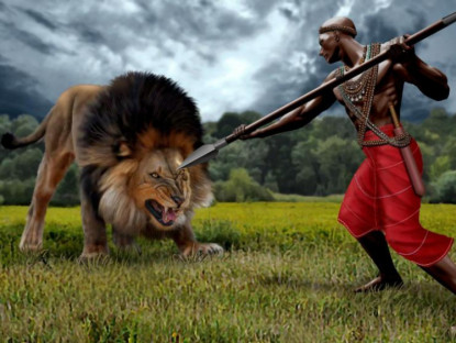 Thế giới - Cầm khiên và giáo vào đồng cỏ, ép sư tử chiến đấu rồi đoạt mạng