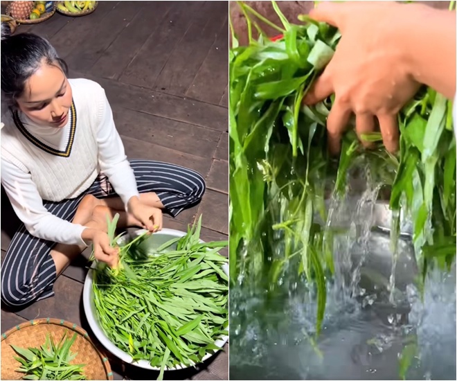 "Hoa hậu nghèo nhất Việt Nam" đội mẹt rau muống lên đầu về làm món dân dã, ước có tô cơm nóng "ngồi bốc ăn" - 3