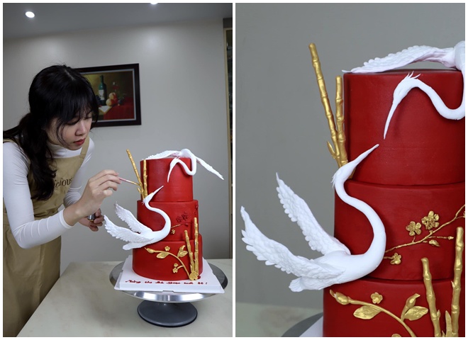 Mẹ bỉm làm 10 tiếng mới xong bánh mừng thọ hình chim hạc, ai thấy cũng ngỡ ngàng - 2