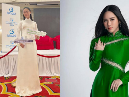 Giải trí - Hai chiếc áo dài đặc biệt cùng Bella Vũ đến Hội nghị Thanh niên Toàn cầu