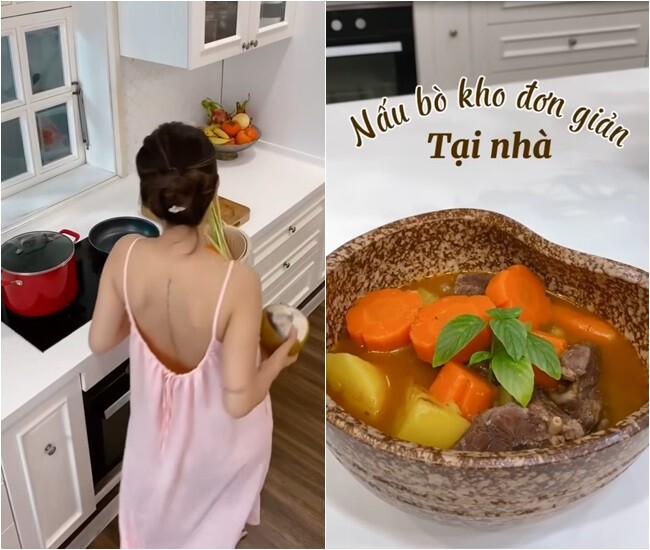 Vợ Hoàng Bách quyến rũ vào bếp nấu bò kho quen mà lạ, bí quyết nằm ở một bước ít ai ngờ - 1