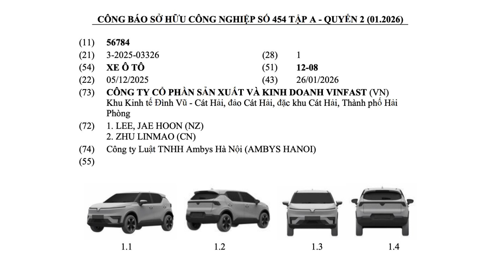 VinFast VF5 bản nâng cấp được đăng ký bảo hộ kiểu dáng tại Việt Nam - 1