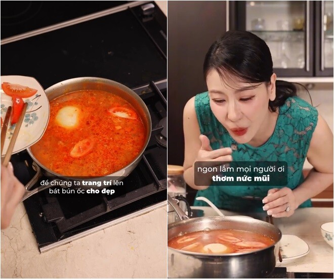 Hoa hậu Hà Kiều Anh làm món đặc sản, Quang Linh và dàn sao Việt xuýt xoa nhưng vợ Bình Minh lại "trách" - 11