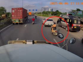 Clip: “Ninja” tạt đầu xe container khiến người xem thót tim