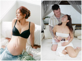 Người đẹp có vòng 1 khủng lấy chồng Tây, mang thai gần 40 tuần vẫn chưa sinh, chăm chỉ đi leo núi