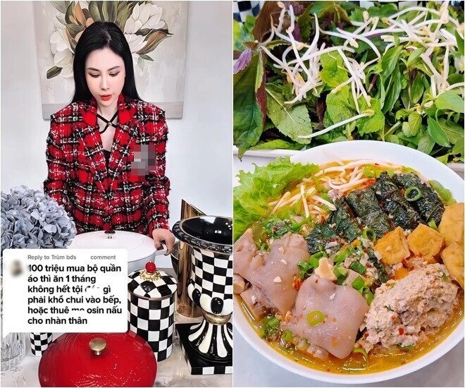 Hoa hậu lồng lộn lên đồ trăm triệu vào bếp nấu nồi bún riêu 1 triệu, bị bình luận &#34;tội gì phải khổ&#34; - 1