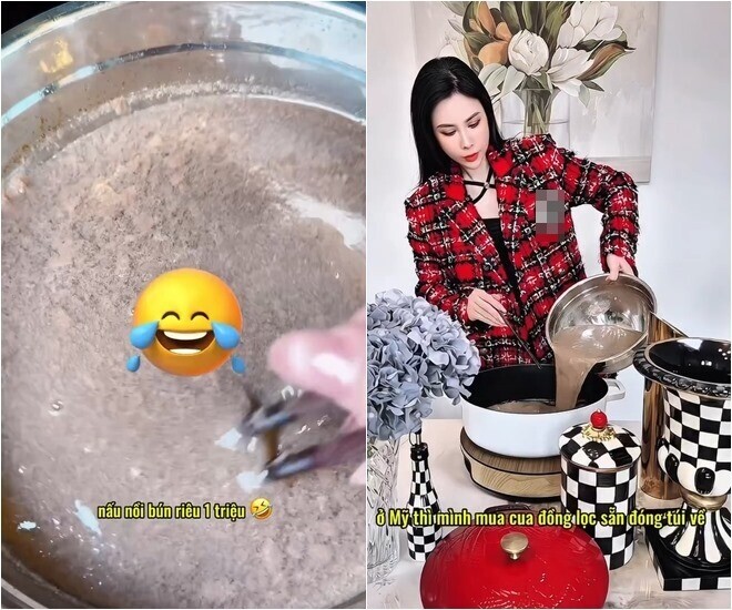 Hoa hậu lồng lộn lên đồ trăm triệu vào bếp nấu nồi bún riêu 1 triệu, bị bình luận &#34;tội gì phải khổ&#34; - 2