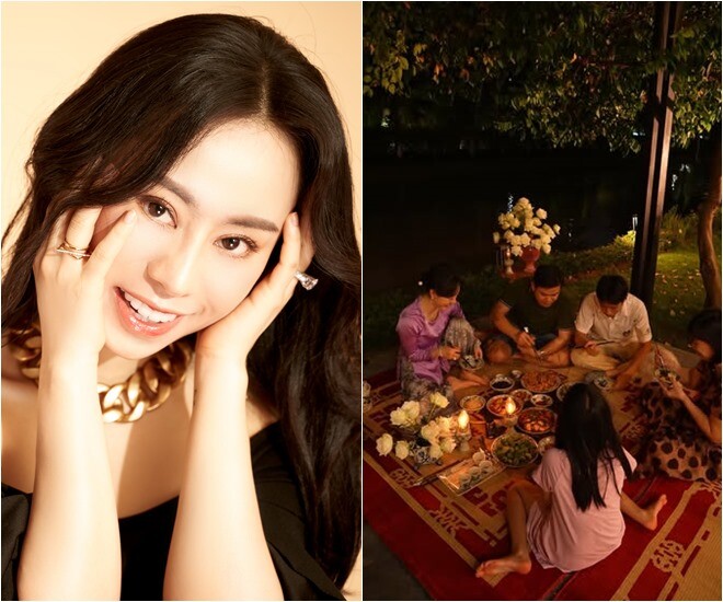 Á hậu Việt giàu có cho cả nhà ăn cơm dưới đèn dầu toàn món dân dã, mẹ ruột thốt lên một câu - 1