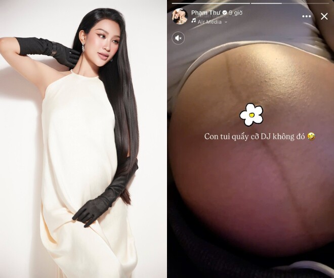 Người mẫu Phạm Thư khoe clip con “quẩy” tưng bừng như DJ trong bụng, em bé chưa chào đời đã có tới 2 người mẹ - 1