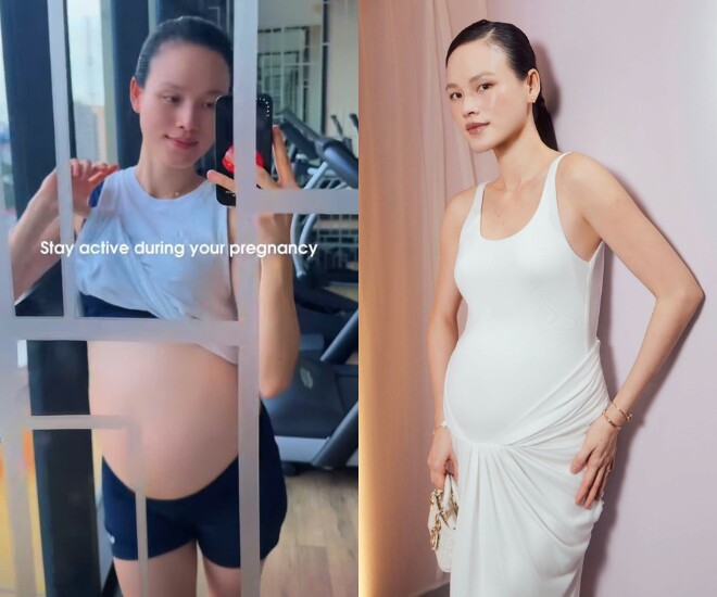 Người đẹp Việt sở hữu “cặp kiếm Nhật” dài miên man ôm bụng bầu hì hục tập thể dục, có chồng là bác sĩ thẩm mỹ vòng 1 nổi tiếng - 1