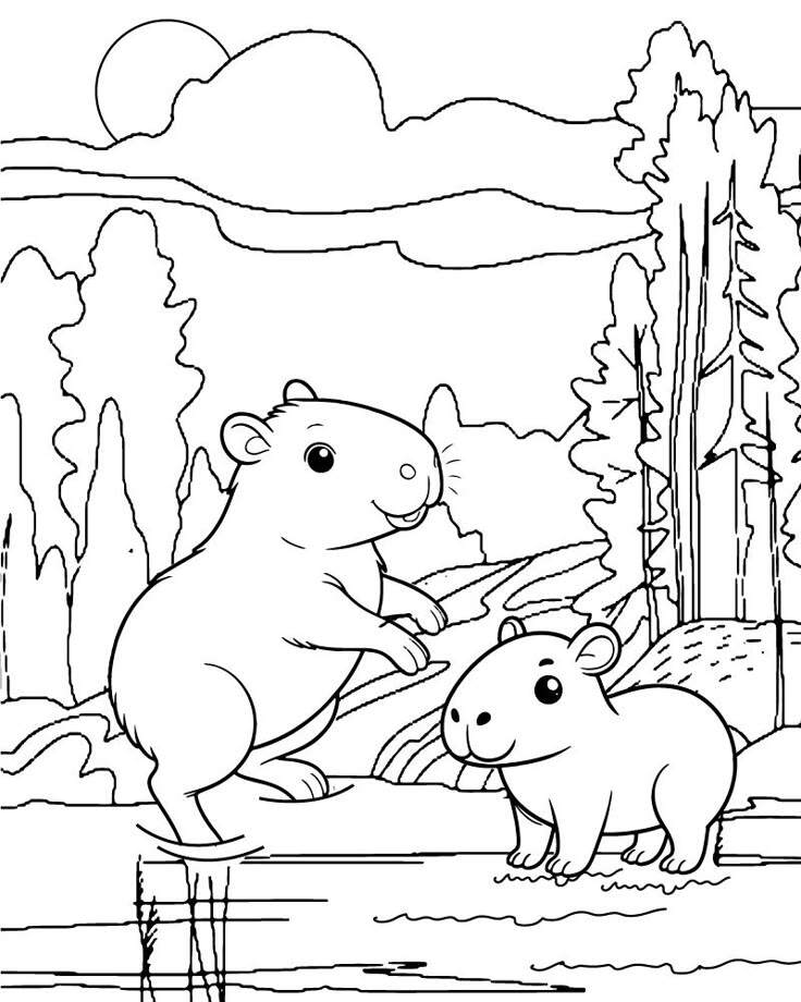 20 bức tranh tô màu capybara, bé tô điểm thêm màu sắc cho loài động vật đáng yêu nhất thế giới - 20