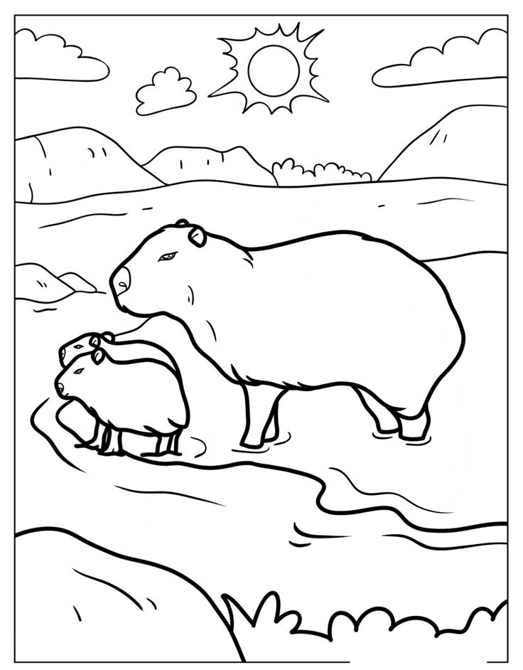 20 bức tranh tô màu capybara, bé tô điểm thêm màu sắc cho loài động vật đáng yêu nhất thế giới - 15