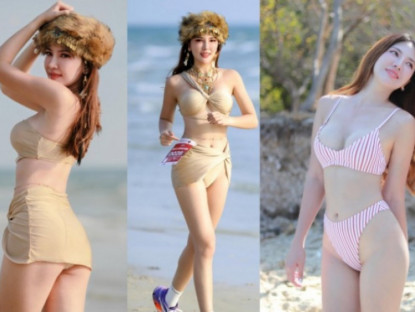 Thể thao - Cô gái mặc trang phục "tộc trưởng" nửa kín nửa hở, tham gia giải chạy bikini
