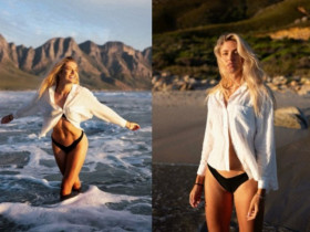 Mỹ nhân điền kinh đẹp nhất thế giới, mặc áo sơ mi hững hờ để lộ bikini