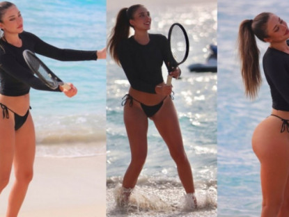 Thể thao - Fan "thẫn thờ" ngắm mỹ nhân tennis Canada diện bikini chơi bóng trên bãi biển