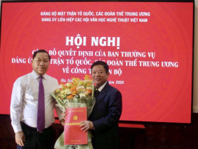 Công bố Quyết định của Ban Thường vụ Đảng ủy Mặt trận Tổ quốc, các đoàn thể Trung ương về công tác cán bộ đối với Bí thư Đảng ủy Liên hiệp các Hội VHNT Việt Nam nhiệm kỳ 2025-2030 