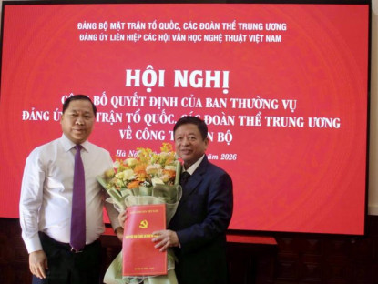 Tin Tức - Công bố Quyết định của Ban Thường vụ Đảng ủy Mặt trận Tổ quốc, các đoàn thể Trung ương về công tác cán bộ đối với Bí thư Đảng ủy Liên hiệp các Hội VHNT Việt Nam nhiệm kỳ 2025-2030 