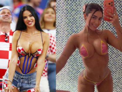 Thể thao - 2 mỹ nữ World Cup mặc áo kiệm vải, "có như không" gây náo loạn khán đài