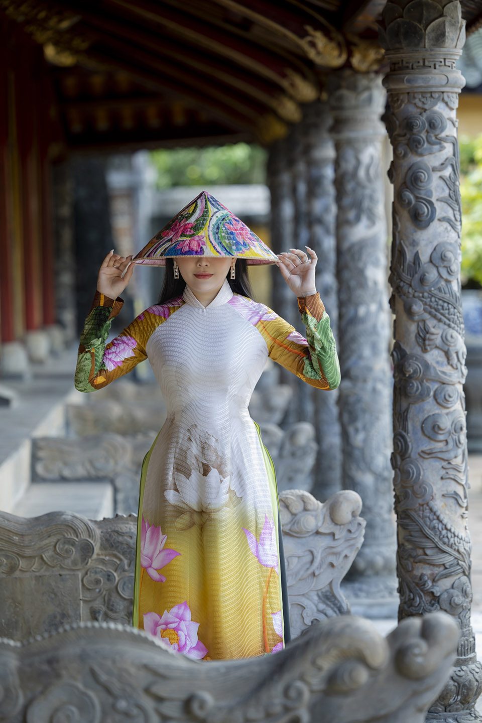 Hoa hậu Lý Kim Ngân diện áo dài thăm di tích Lăng Đồng Khánh tại Huế - 2