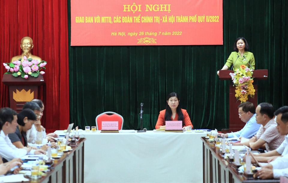 Thành uỷ Hà Nội tổ chức Hội nghị giao ban với Ủy ban MTTQ Việt Nam TP và các đoàn thể chính trị - xã hội TP quý II năm 2022 - 1