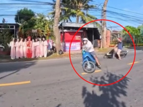 Clip: Khoảnh khắc chụp ảnh cưới bất ngờ ghi lại vụ tai nạn 3 xe máy đâm nhau