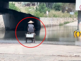 Clip: Đạp xe qua gầm cầu ngập nước, người đàn ông nhận cái kết “tê tái”