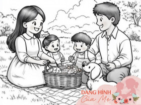 Bé tô màu tranh gia đình tặng bố mẹ ngày Vu Lan báo hiếu