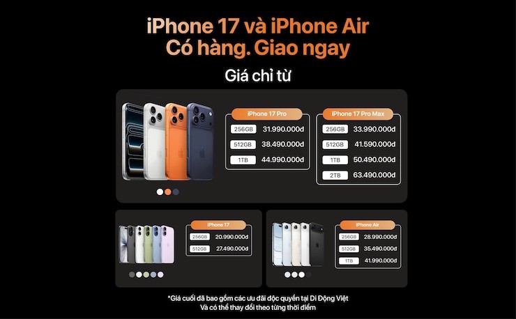 Giá iPhone 17 series và iPhone Air mới nhất sau khi lên kệ - 1