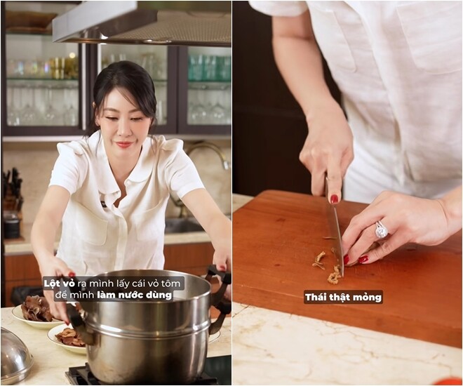 &#34;Hoa hậu nhà trăm tỷ&#34; đeo nhẫn kim cương vào bếp làm món đặc sản Hải Phòng, dàn sao Việt khen nức nở - 7