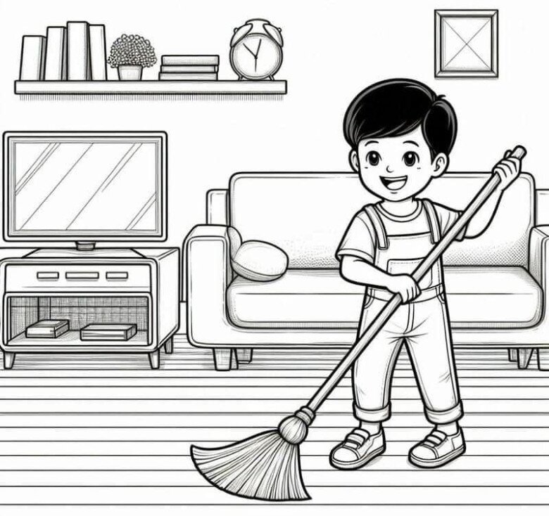 Tranh tô màu dạy tập làm việc nhà giúp bố mẹ, nuôi dưỡng tính tự lập - 1